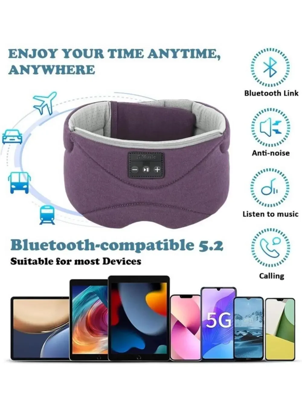 Bluetooth Sleep Mask with 24 White Noise, Sleep Mask with Bluetooth Headphones